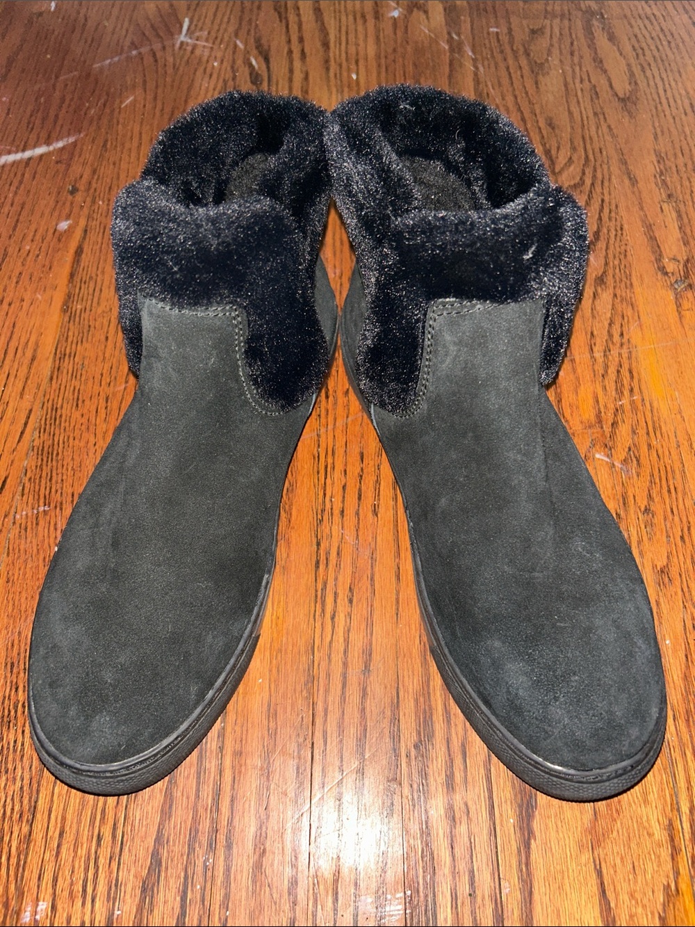 Cougar Black Suede Faux-Fur Cuff Ankle Booties size 8 NWT